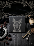 Custom Pet Portrait Slate Coaster – Gothic Western Engraved Stone Memorial Keepsake