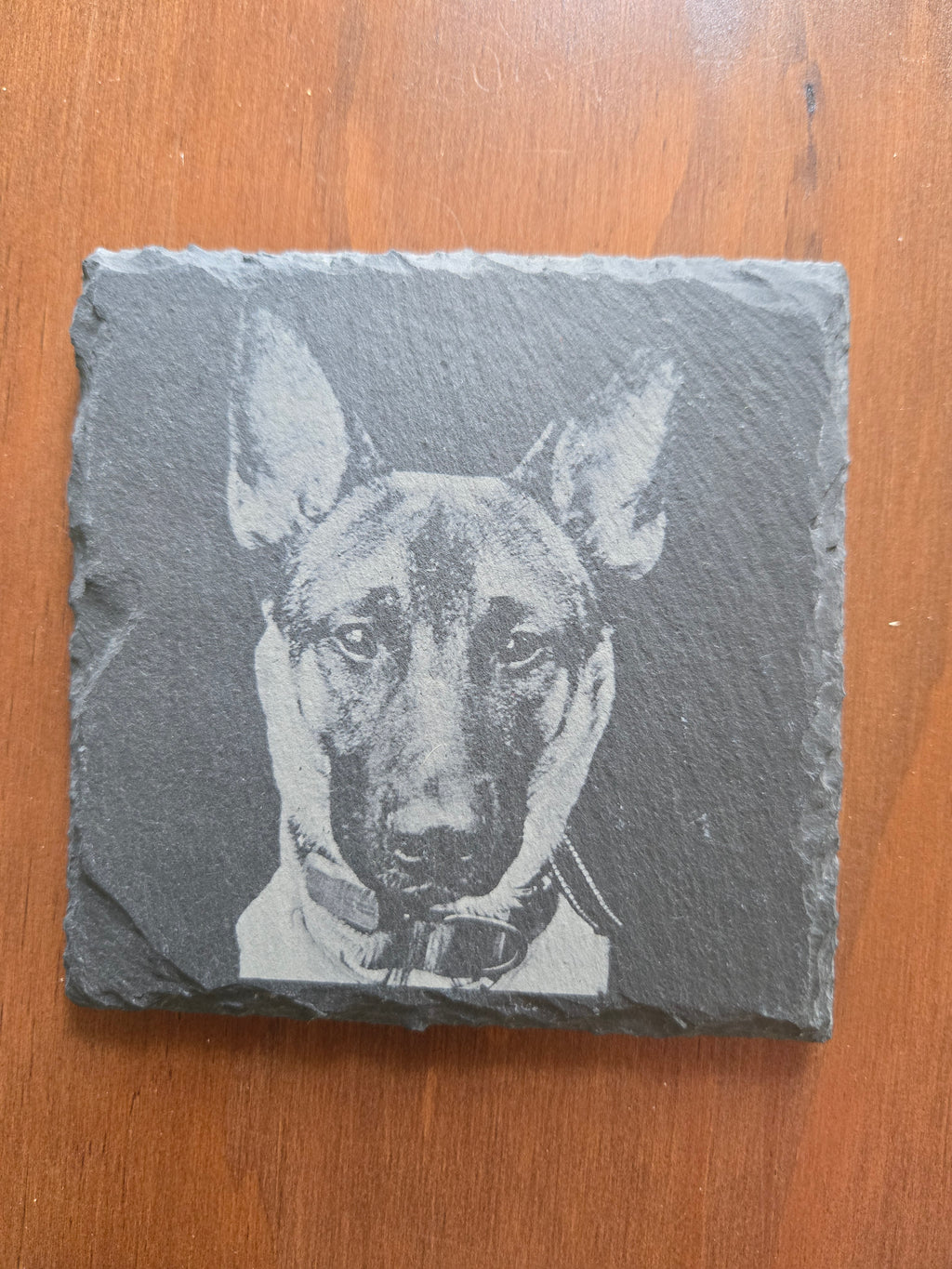 Custom Pet Portrait Slate Coaster – Gothic Western Engraved Stone Memorial Keepsake